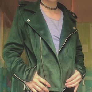 Jou Jou brand green vegan leather zip up jacket